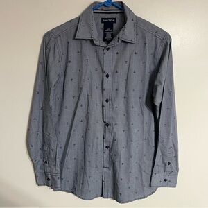 Boys Nautica Long Sleeve Button Down Shirt Anchor Print Size 16 Nautical Preppy